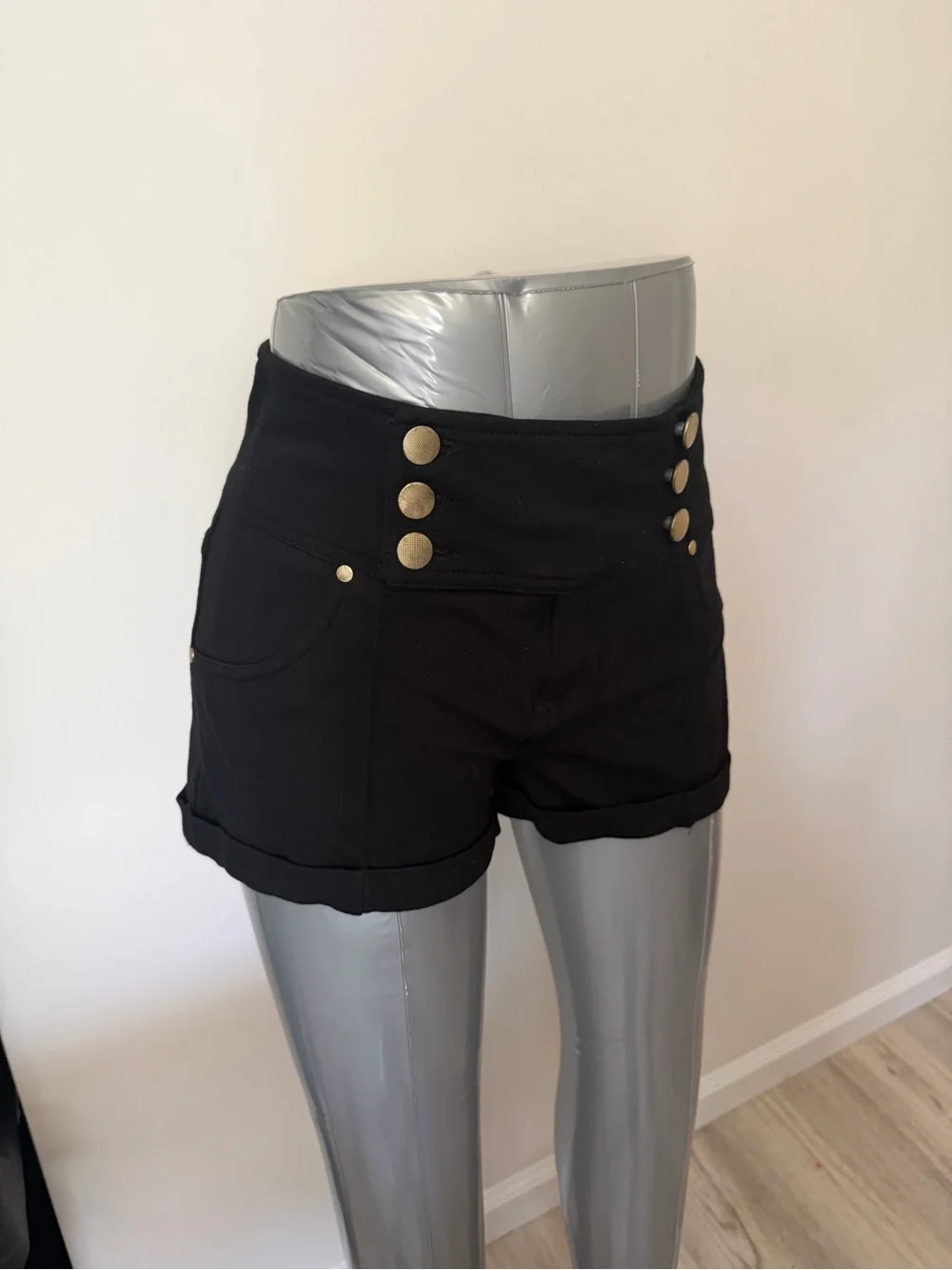 Ci Sono Black High-Waist Sailor Button Shorts